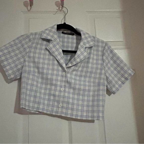Brandy Melville Tops - Brandy Melville Blue and White Plaid Button Down Shirt